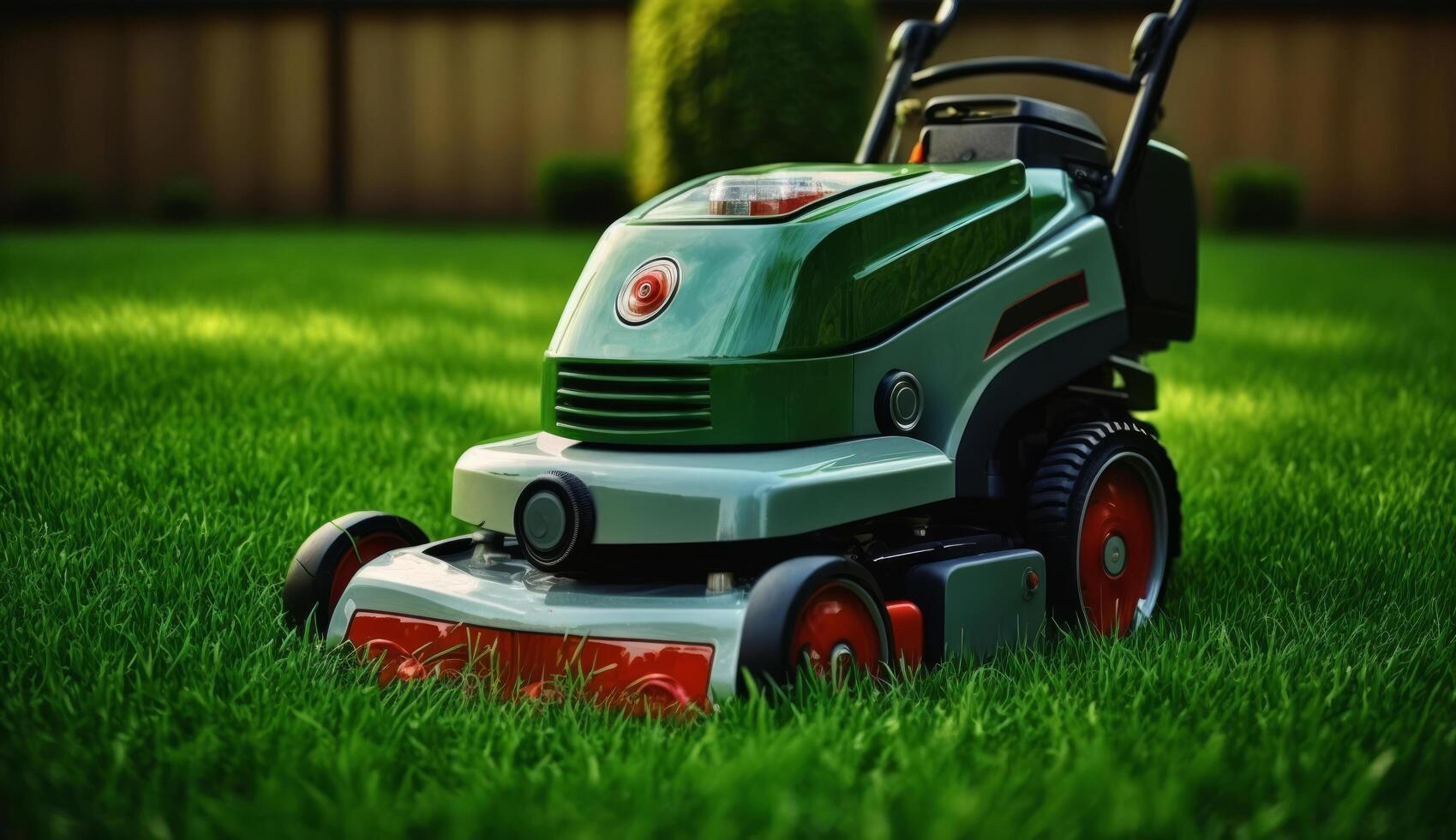 Lawn mover on green grass. Illustration photo