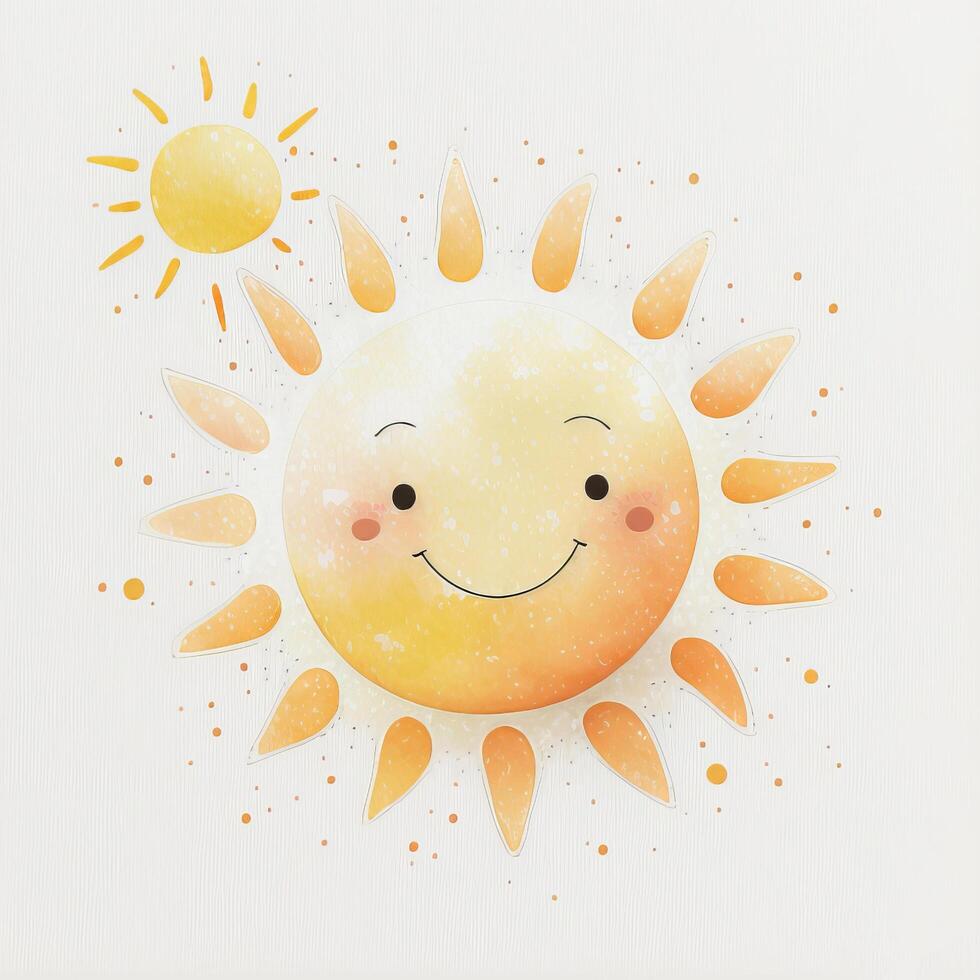 Cute watercolor sun. Illustration photo