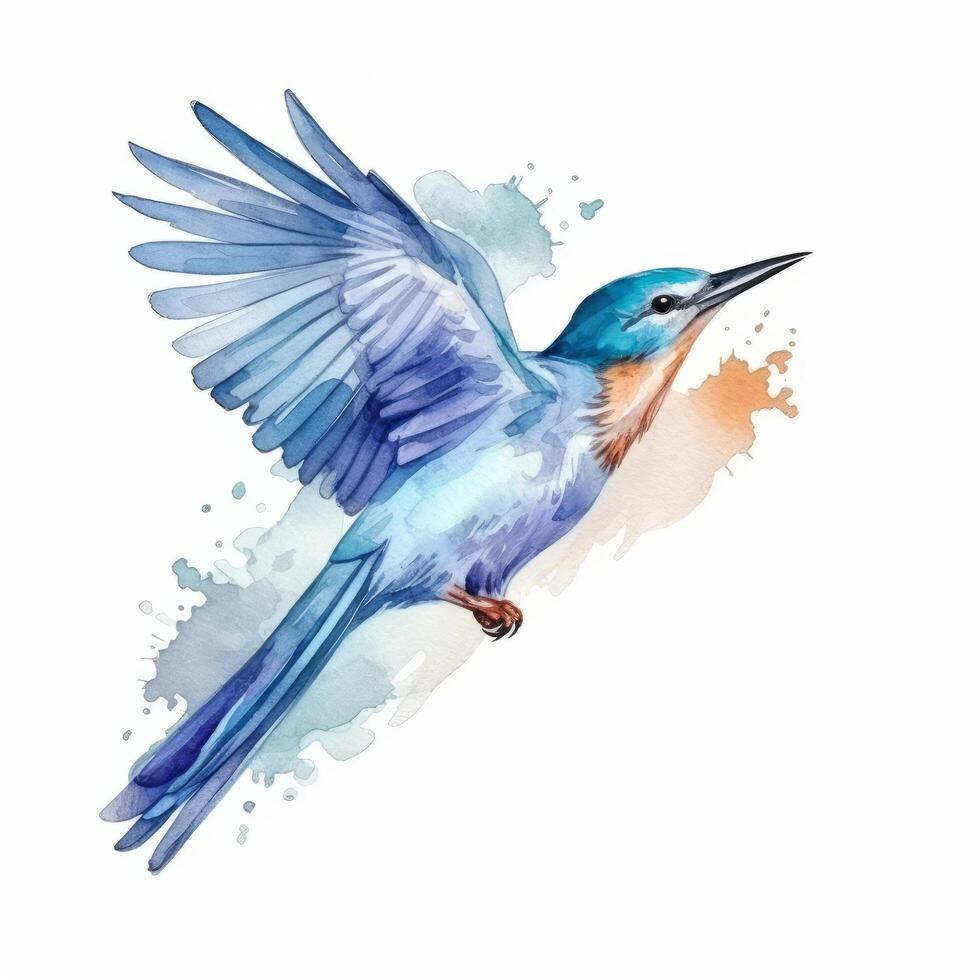 Watercolor blue bird. Illustration photo