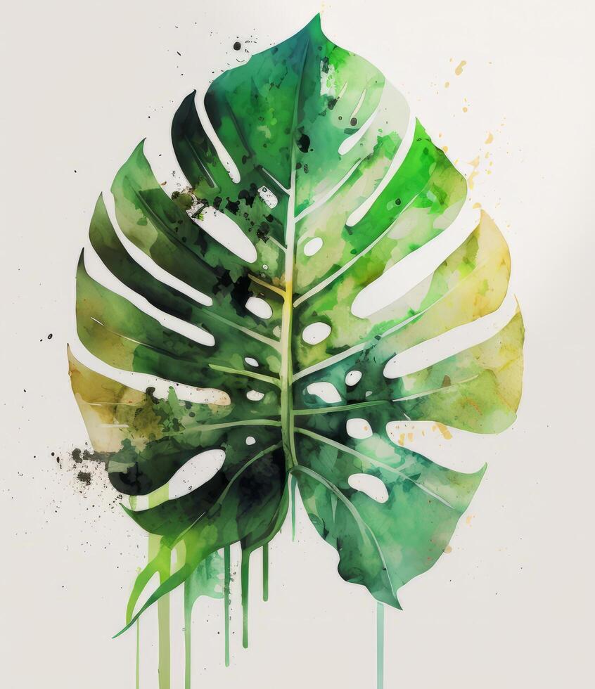 Watercolor tropical leaf. Illustration photo