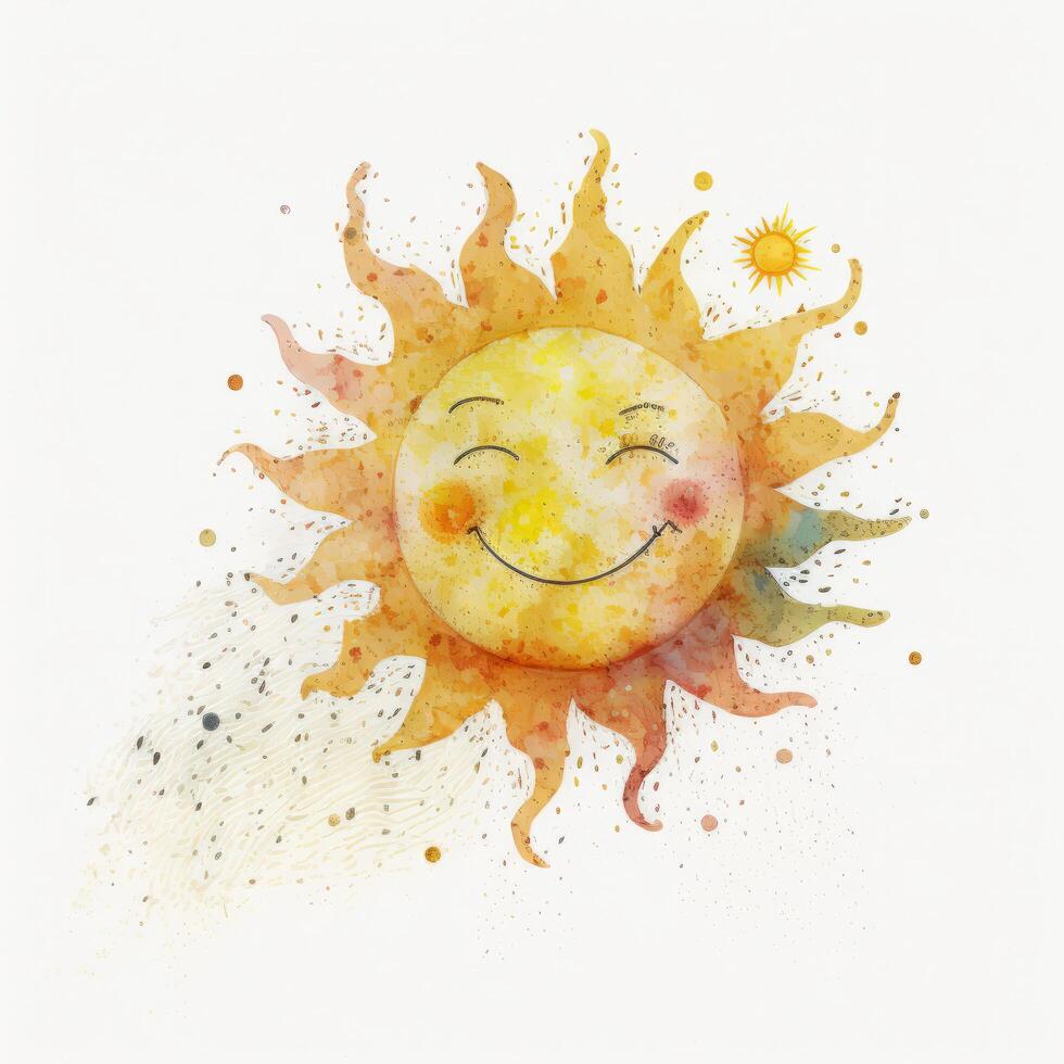 Cute watercolor sun. Illustration photo
