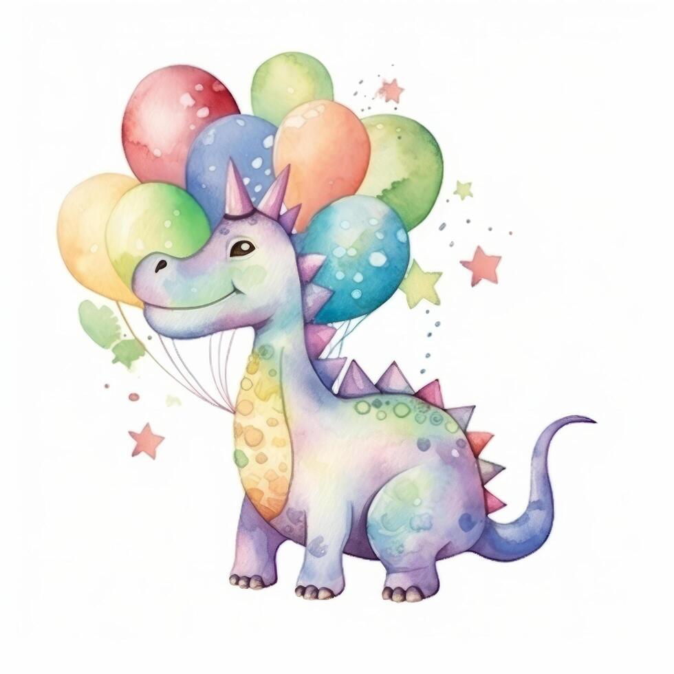 Cute watercolor Birthday Dino. Illustration photo