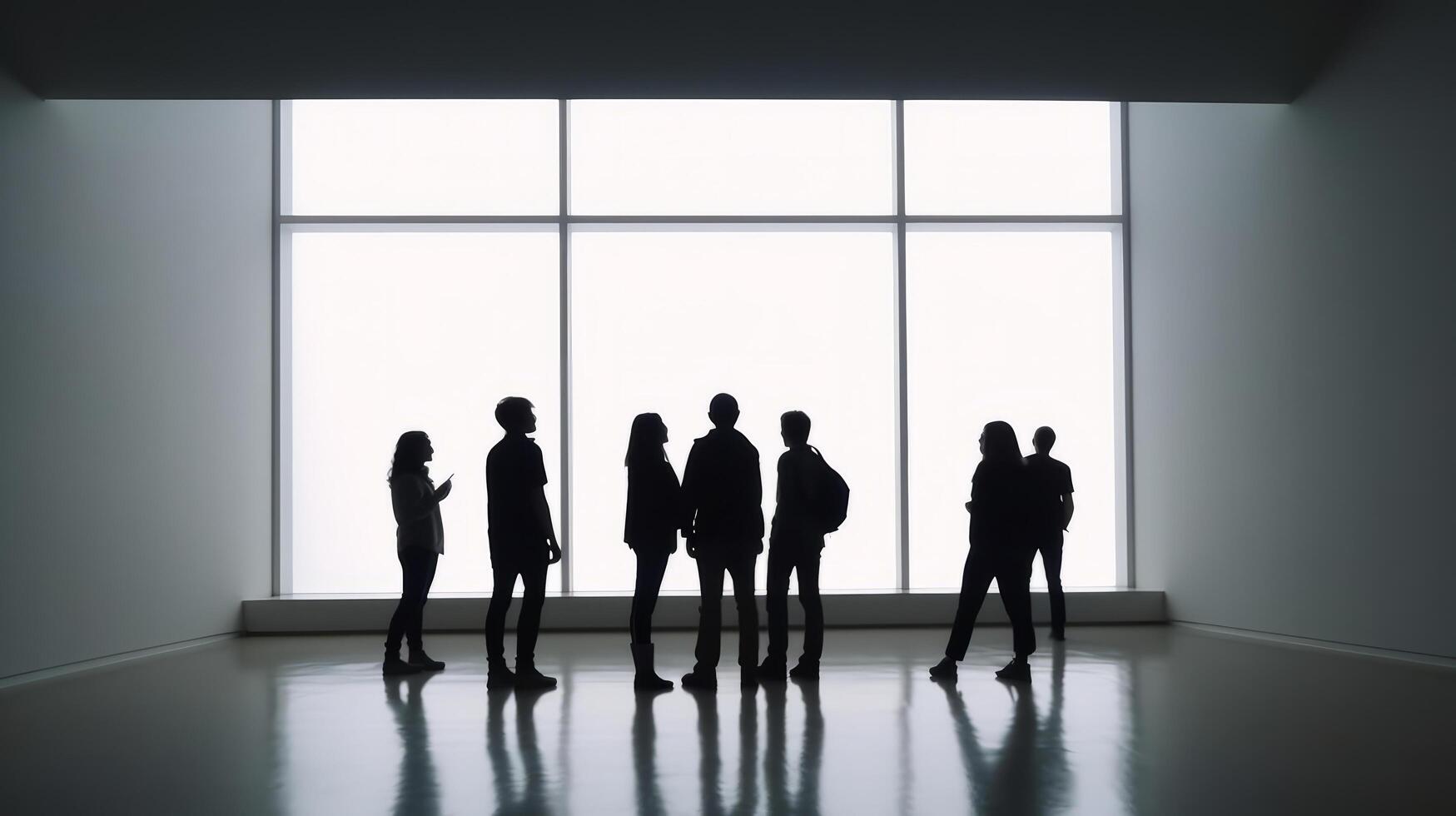 Peoples Silhouettes Looking on the Empty Frame in Art Gallery Illustration photo