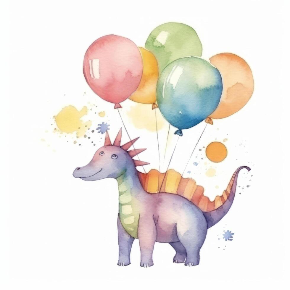 Cute watercolor Birthday Dino. Illustration photo