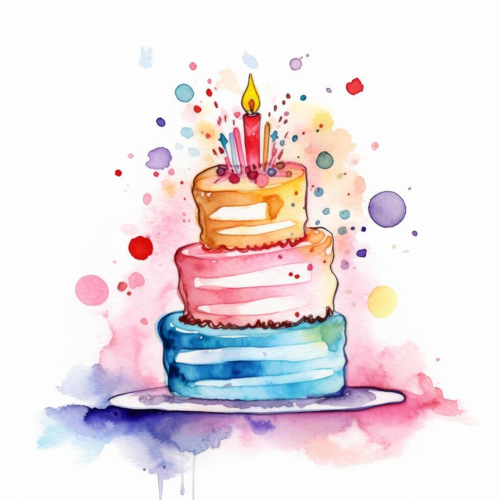 Watercolor Birthday Cake. Illustration photo