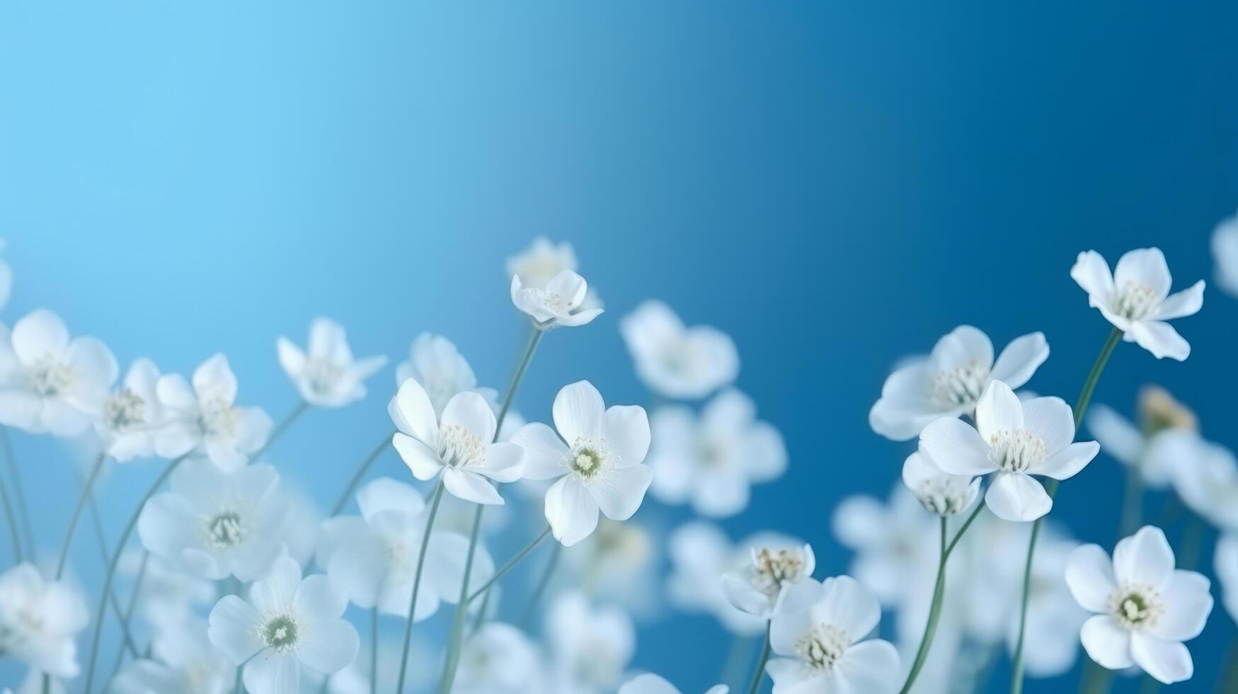 White spring flowers on blue background. Illustration photo