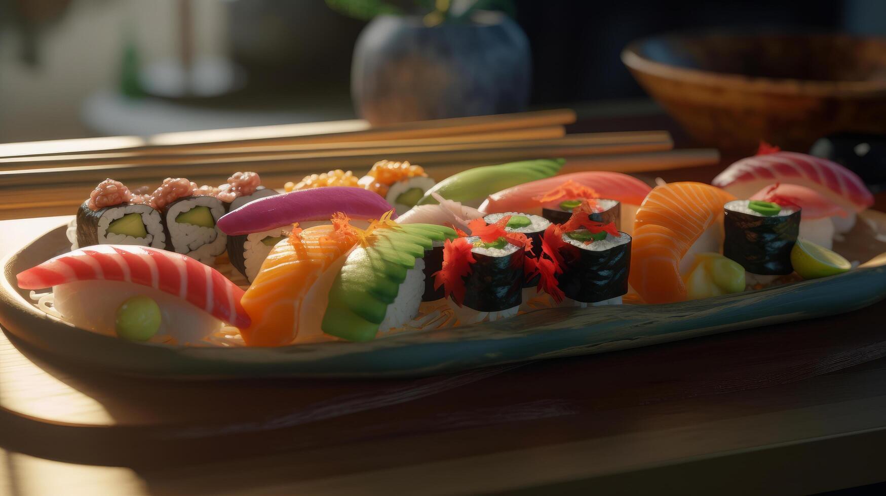 delicioso Sushi. ilustración ai generativo foto