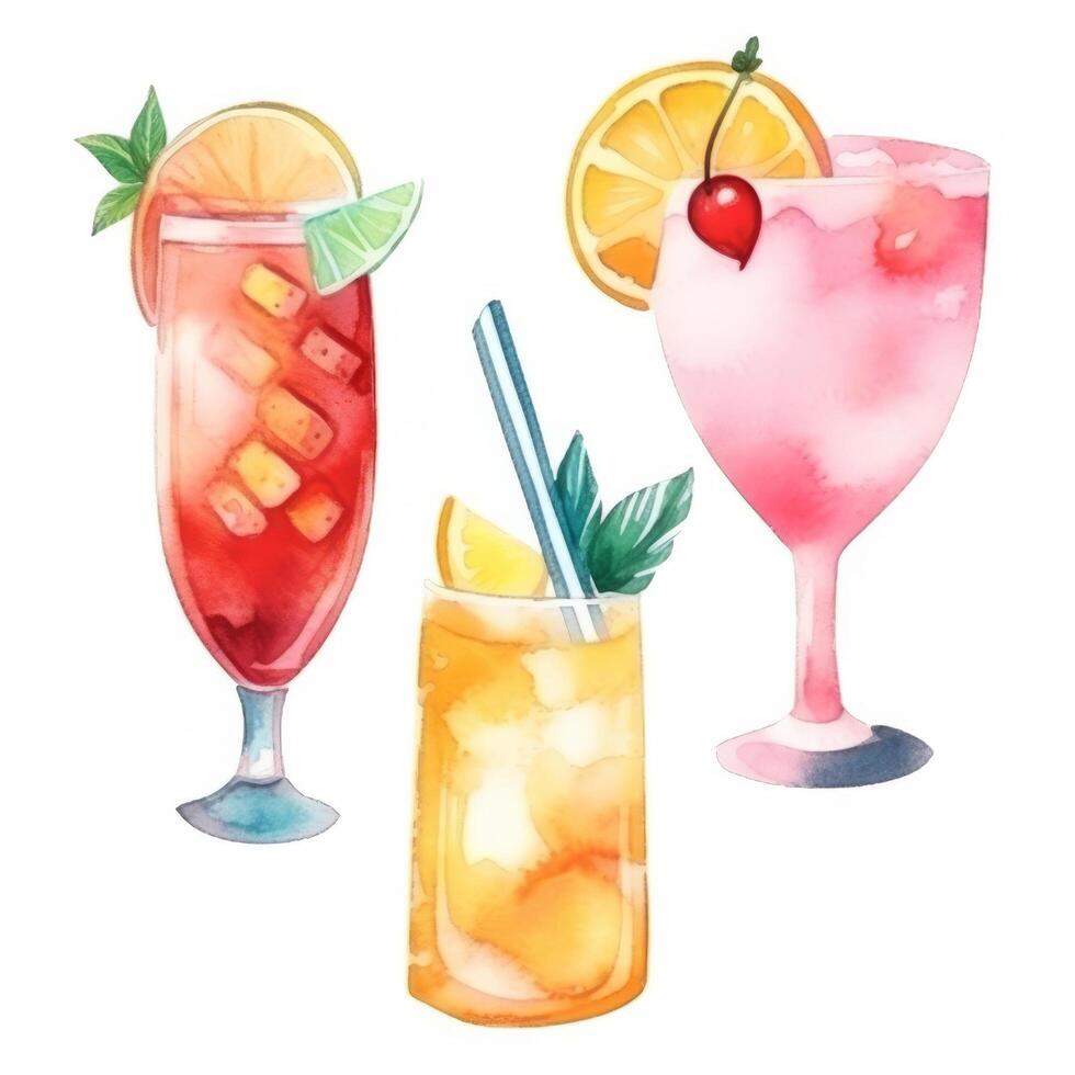 Watercolor summer cocktail. Illustration photo