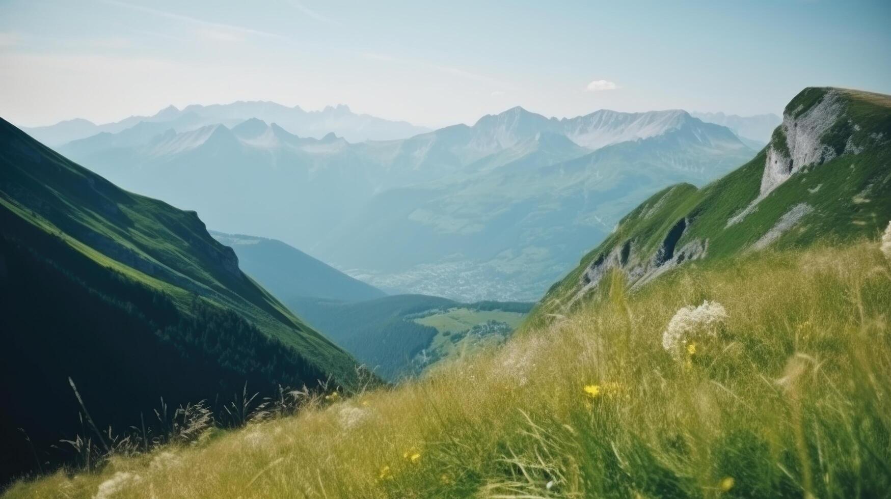 Alpes verano antecedentes. ilustración ai generativo foto