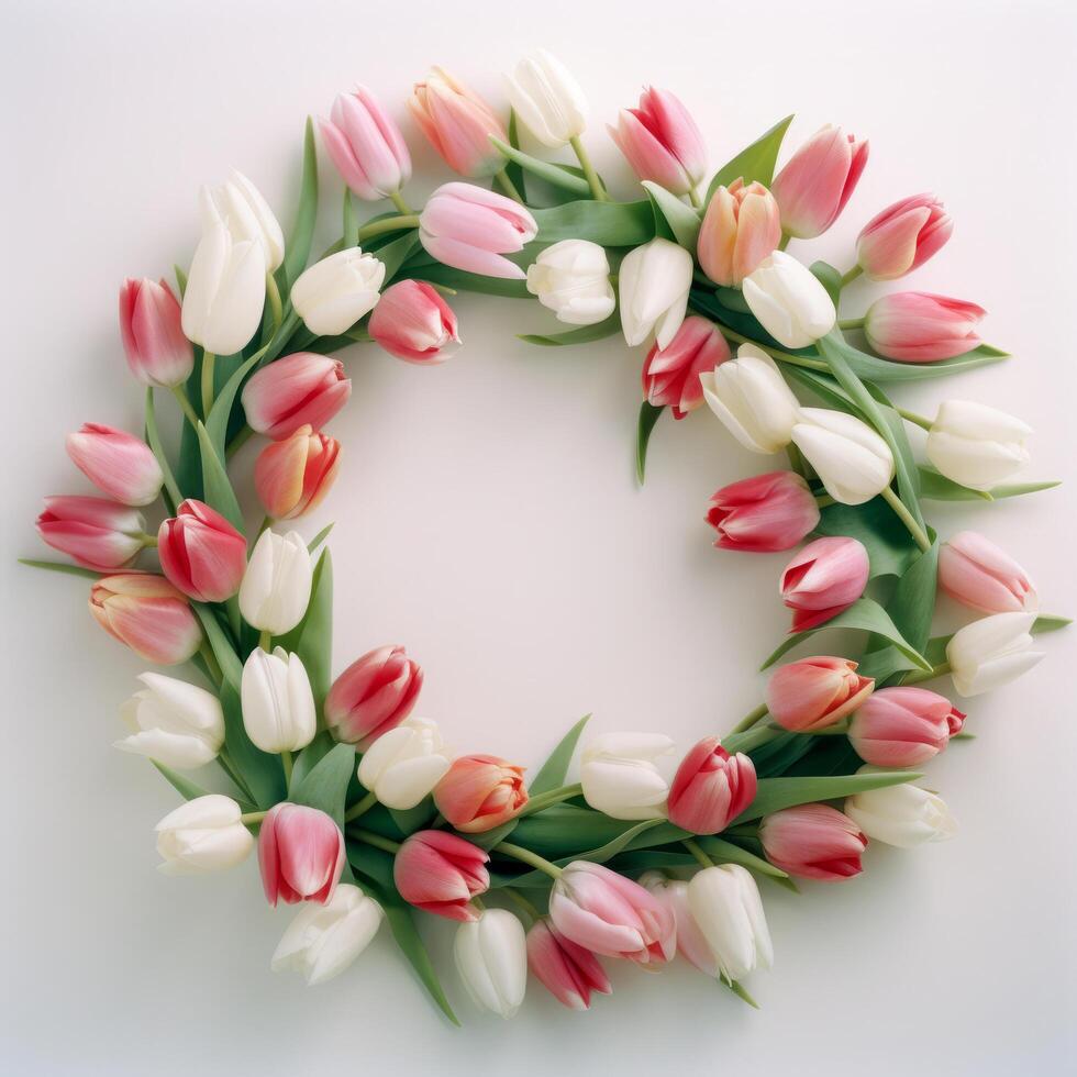 Wreath of tulip flowers. Illustration photo