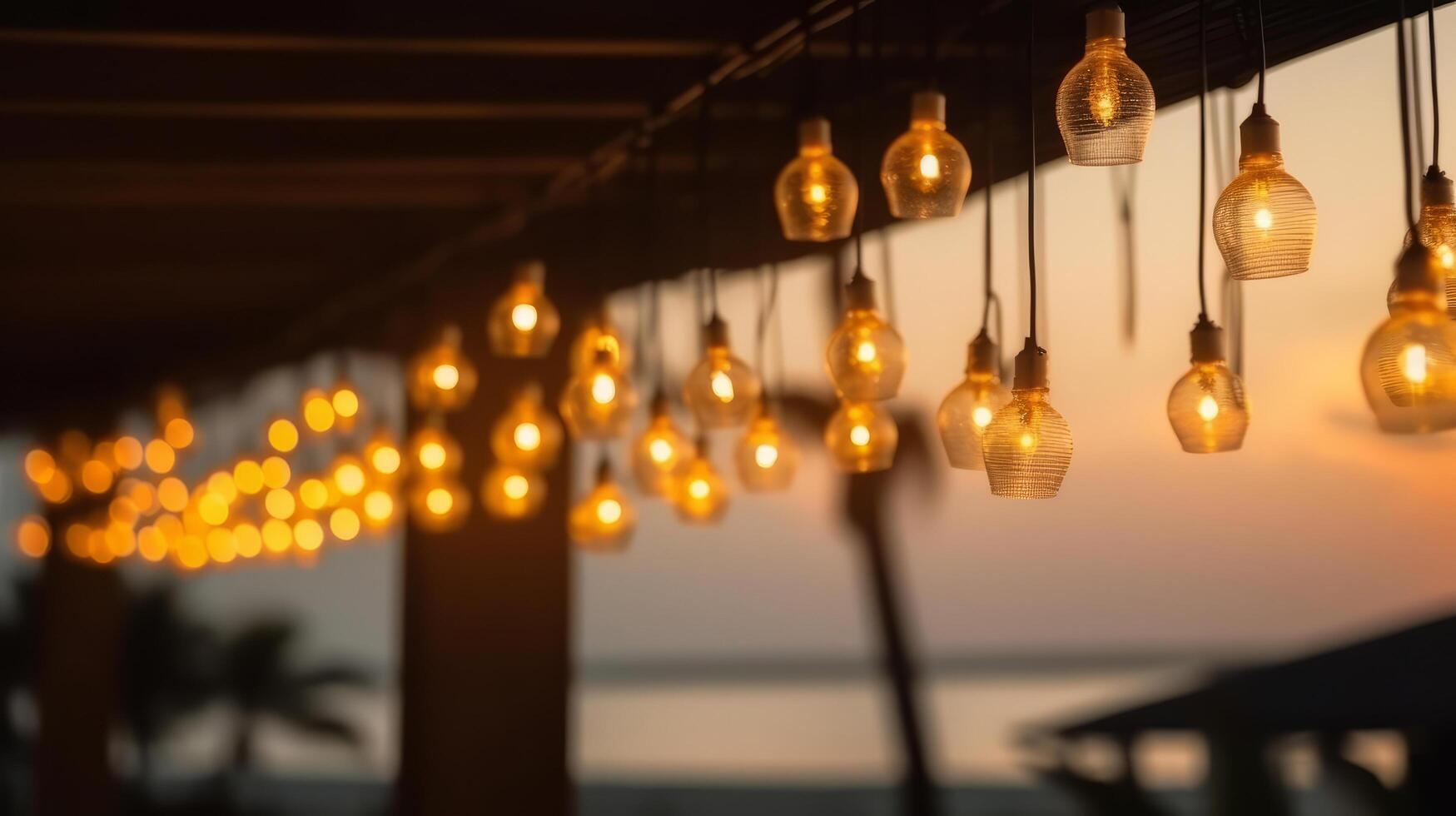 Lights in summer beach cafe. Illustration photo