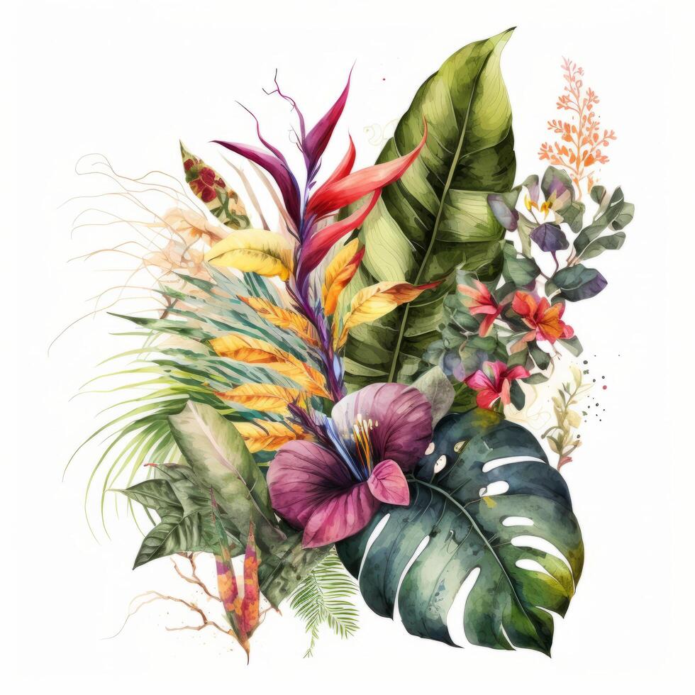 acuarela tropical hojas. ilustración ai generativo foto