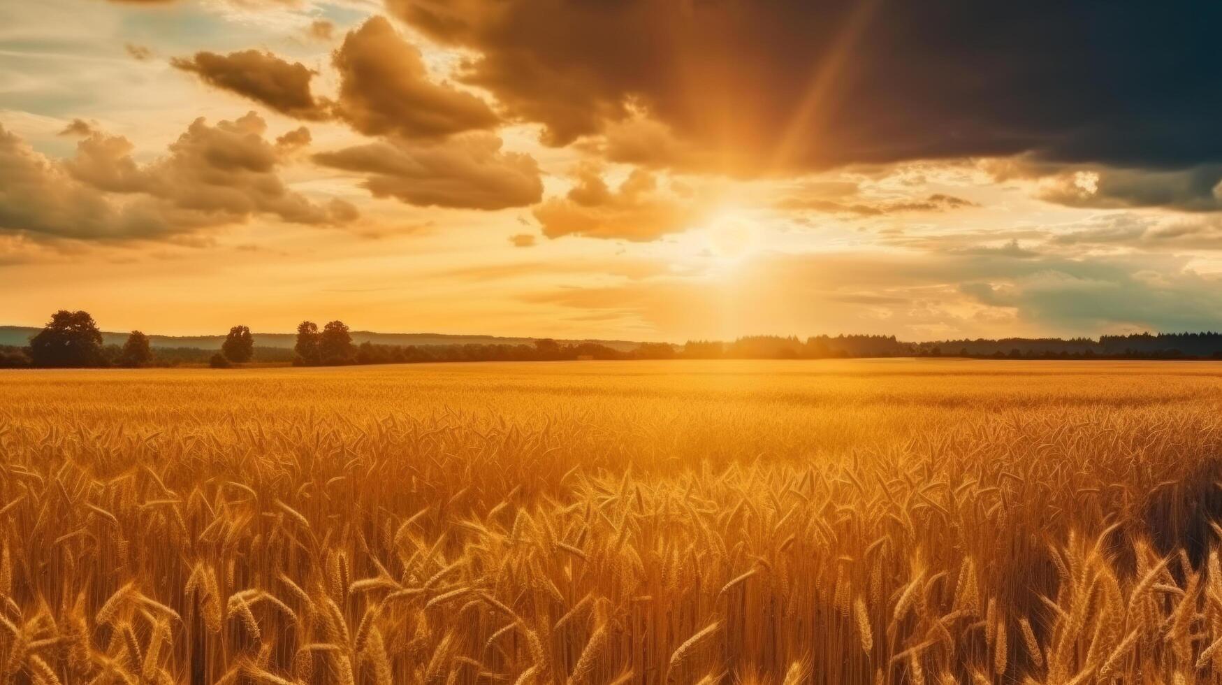 Field of ripe golden wheat in rays of sunlight Illustration photo