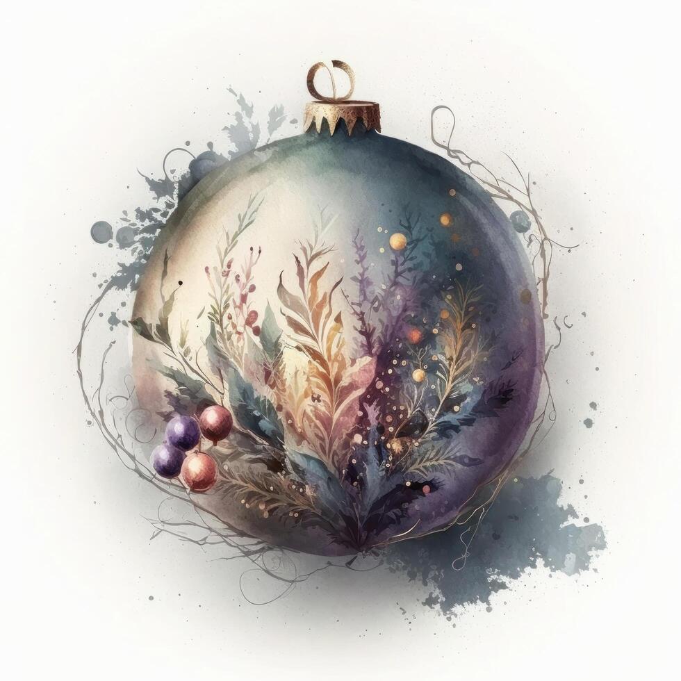 Watercolor Christmas ball decoration. Illustration photo