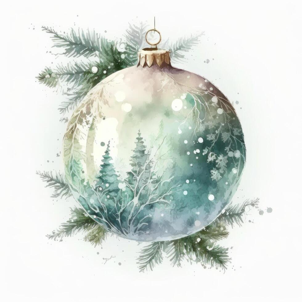 Watercolor Christmas ball decoration. Illustration photo