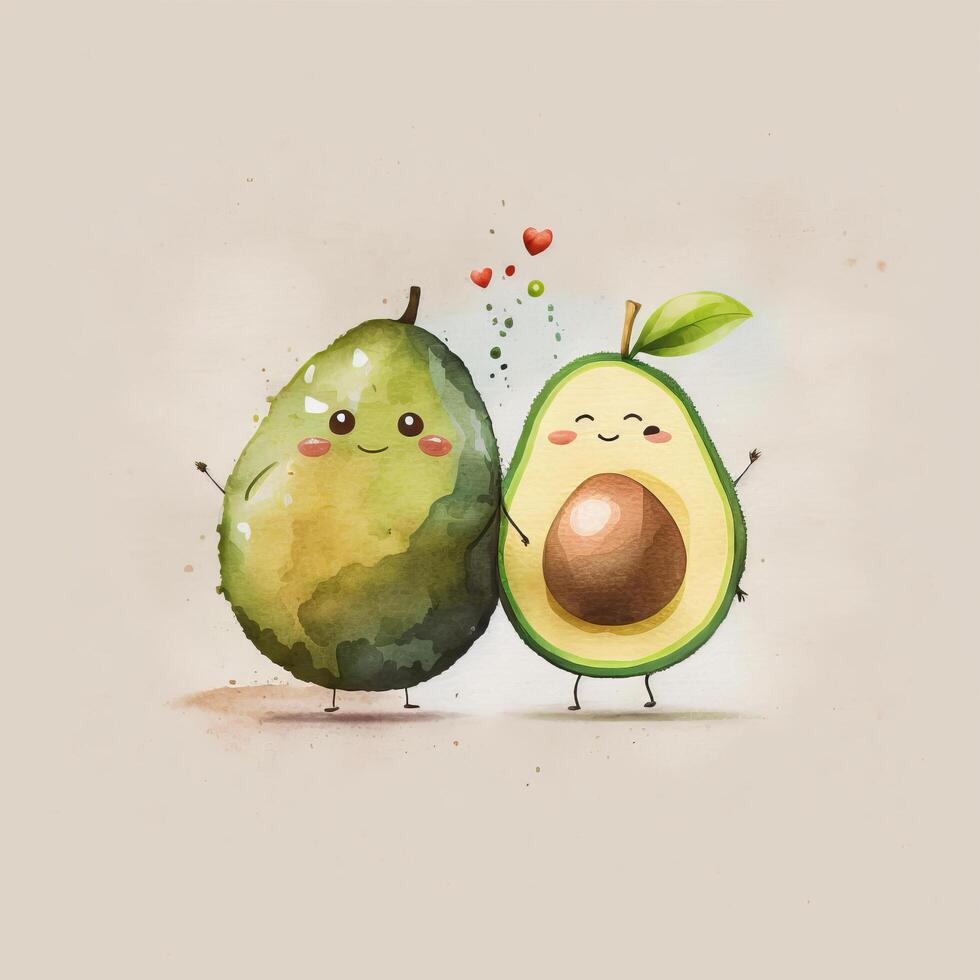 linda acuarela Pareja aguacate. ilustración ai generativo foto