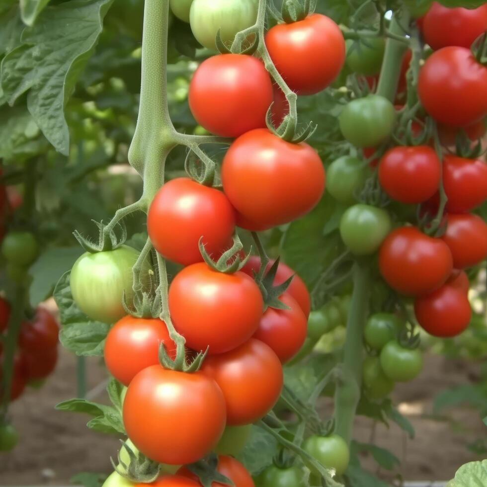 Red tomatoes in garden. Illustration photo