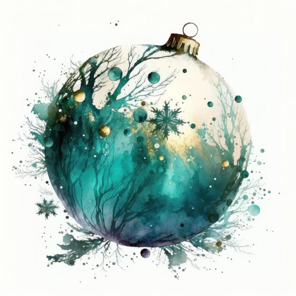 Watercolor Christmas ball decoration. Illustration photo