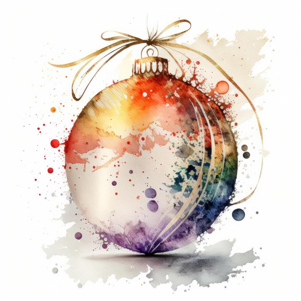 Watercolor Christmas ball decoration. Illustration photo