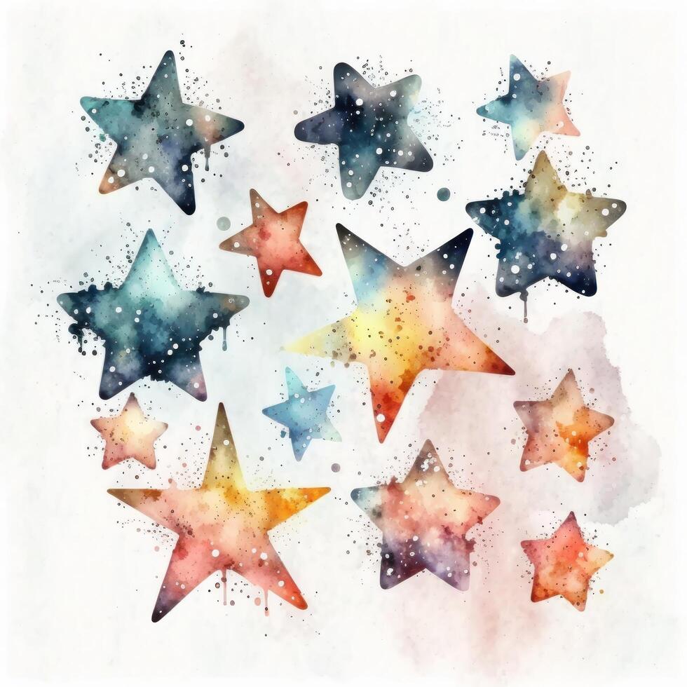 Watercolor colorful stars. Illustration photo