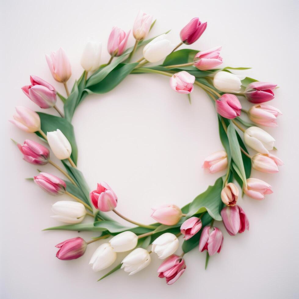 Wreath of tulip flowers. Illustration photo