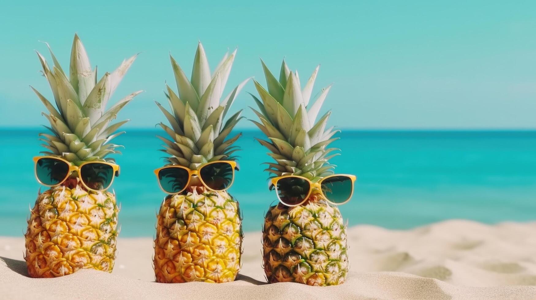 Cute pineapples in sunglasses. Illustration photo