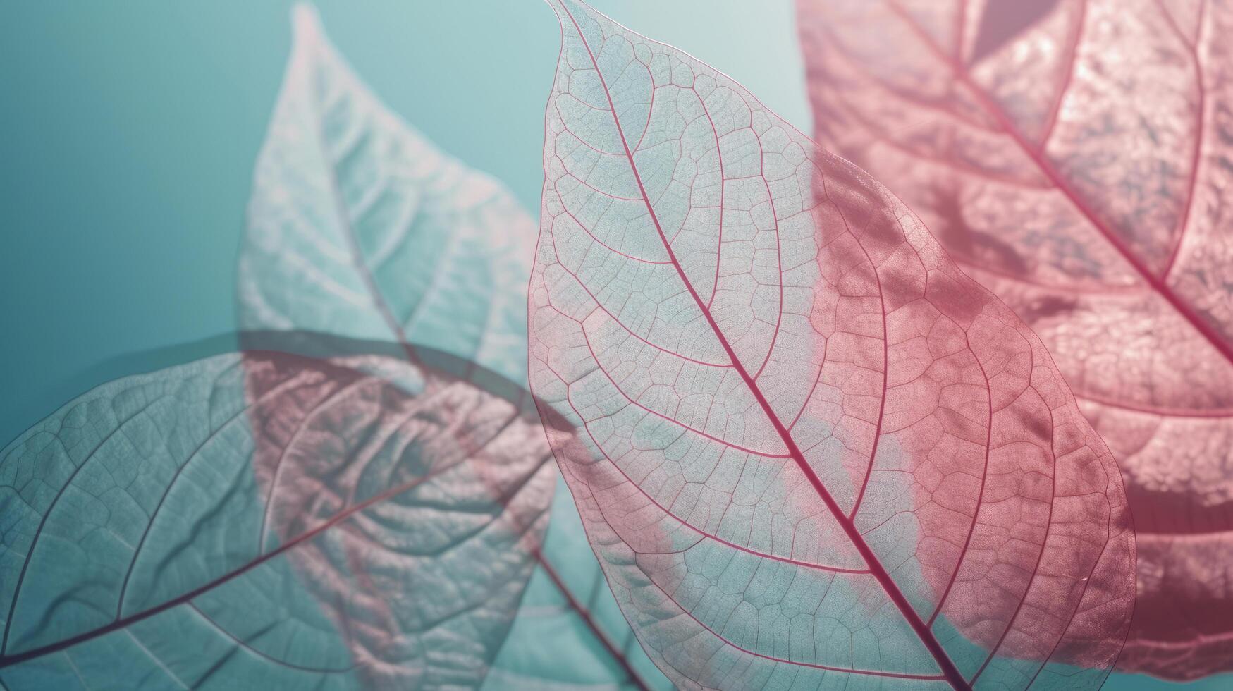 rosado otoño hojas en azul antecedentes. ilustración ai generativo foto