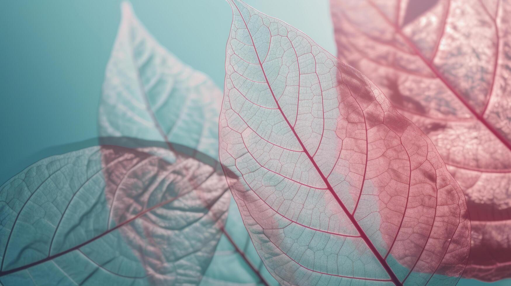 Pink autumn leaves on blue background. Illustration photo