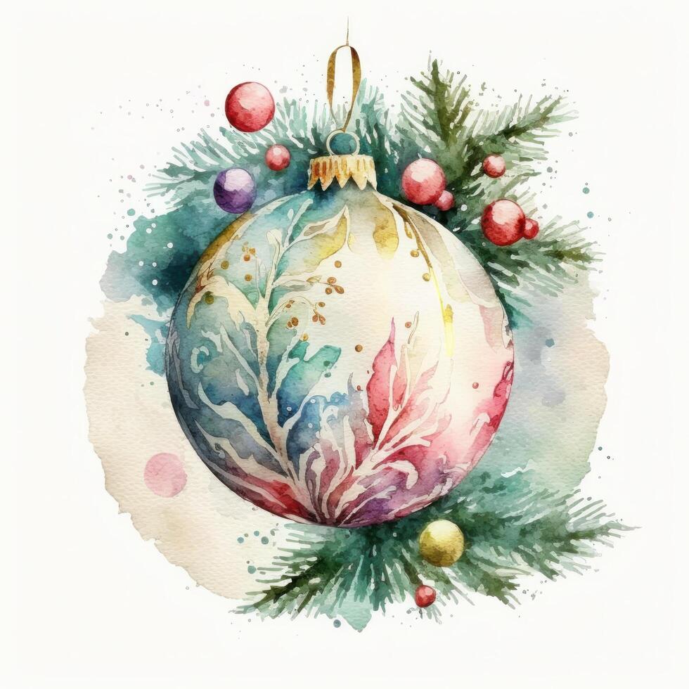 Watercolor Christmas ball decoration. Illustration photo