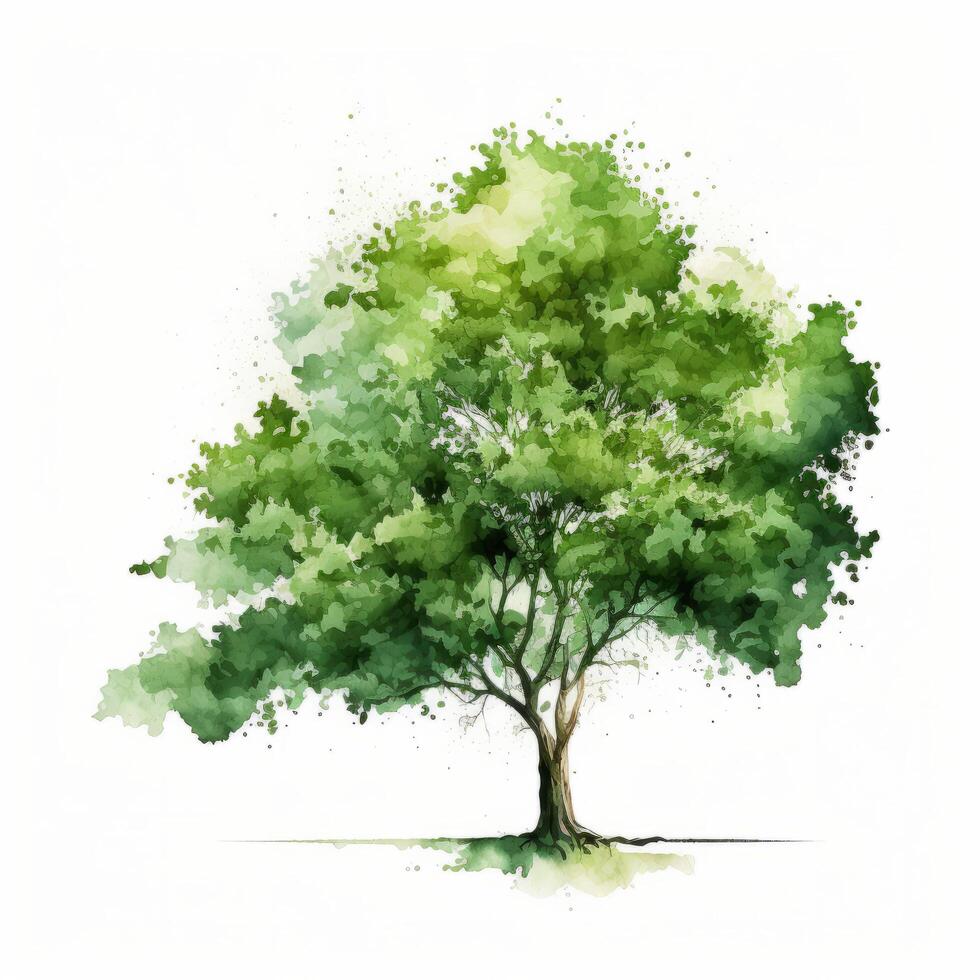 Watercolor green tree, Illustration photo