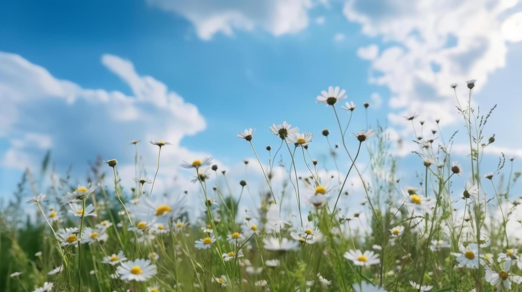 Summer field with daisy flowers. Illustration photo