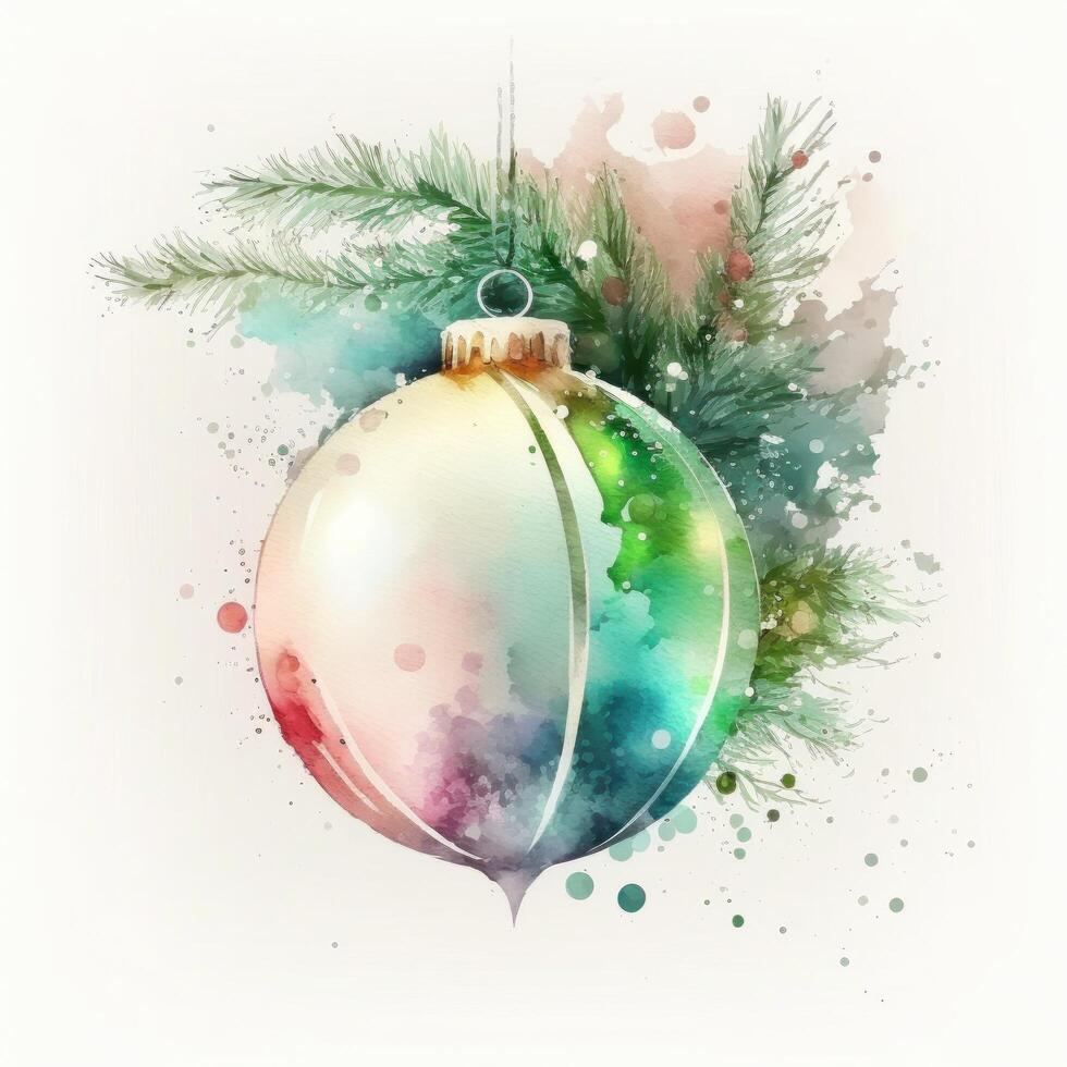 Watercolor Christmas ball decoration. Illustration photo