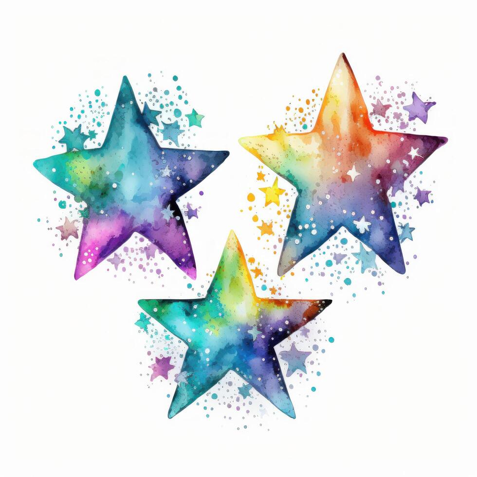 Watercolor colorful stars. Illustration photo