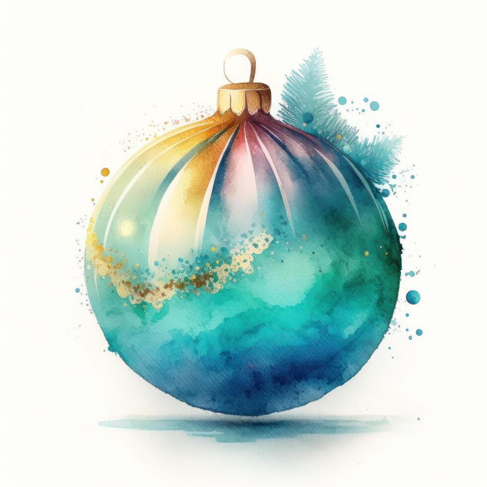 Watercolor Christmas ball decoration. Illustration photo