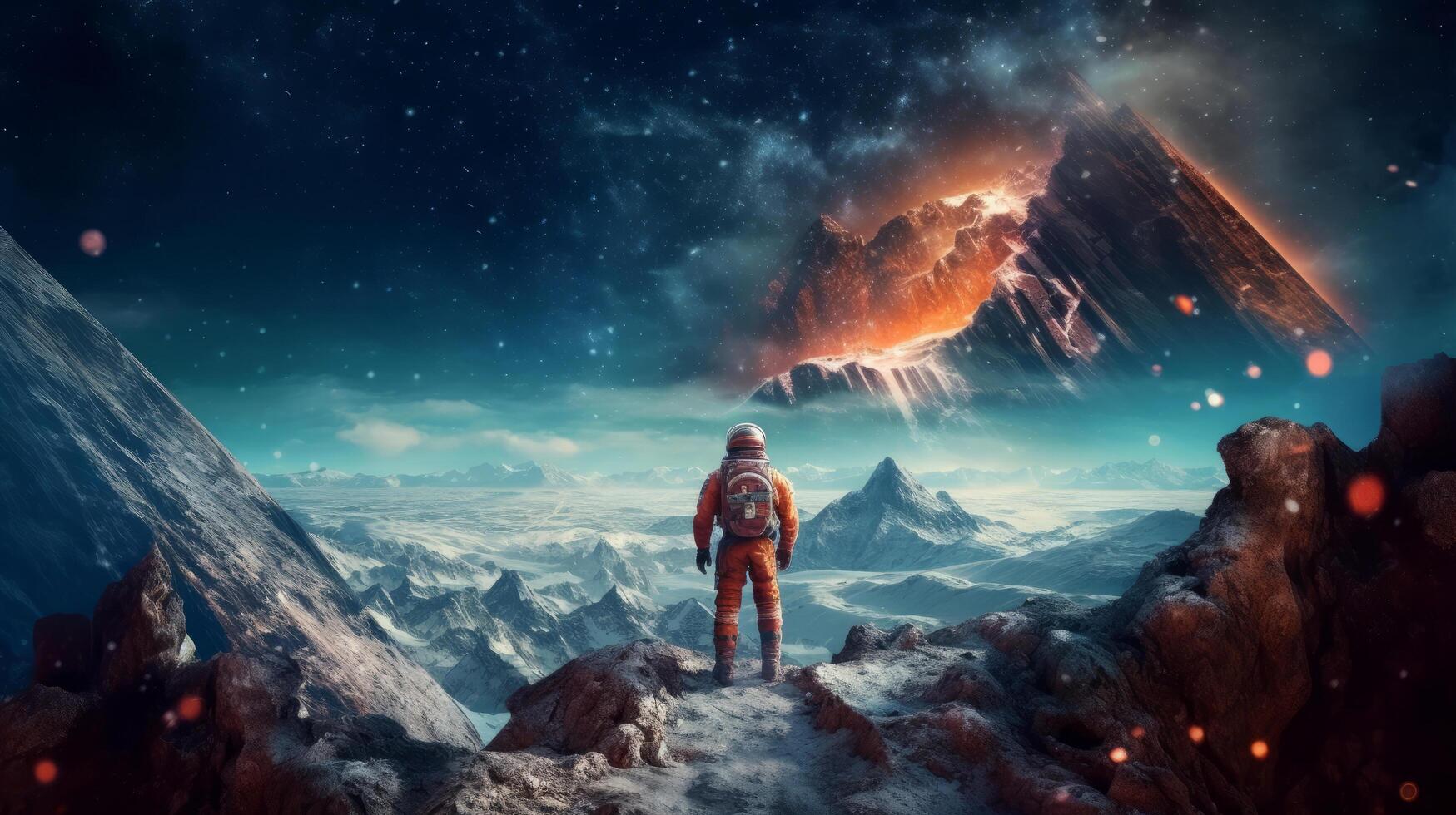 Astronaut in space on alien planet. Illustration photo