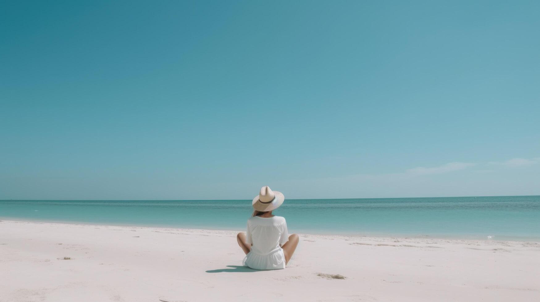 Woman meditation on beach. Illustration photo