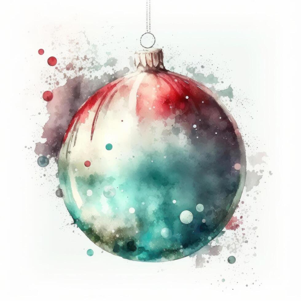 Watercolor Christmas ball decoration. Illustration photo