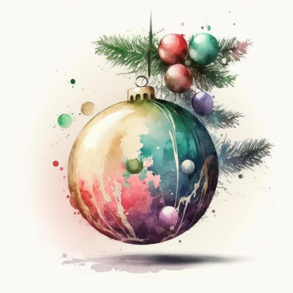 Watercolor Christmas ball decoration. Illustration photo