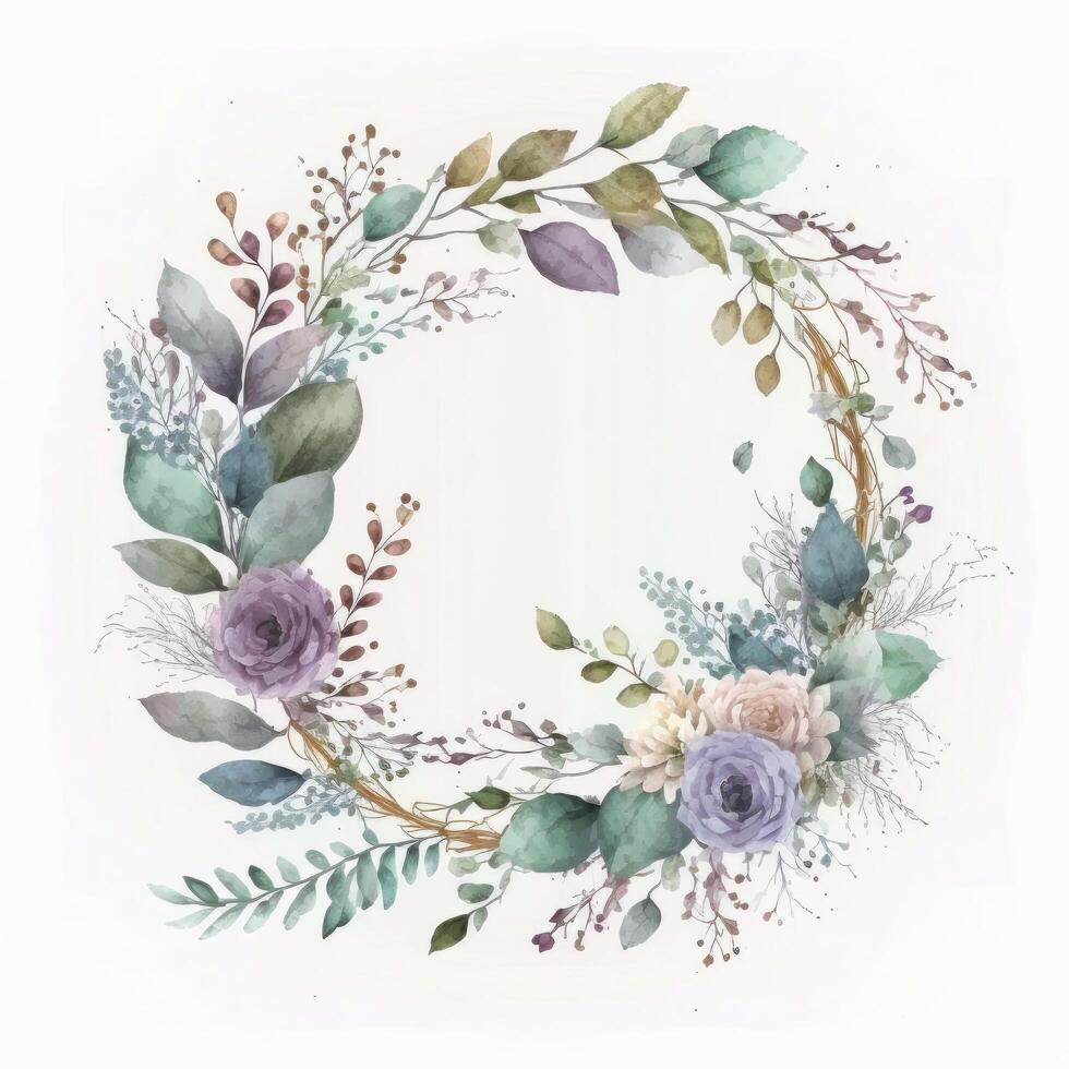 Watercolor wedding flower wreath. Illustration photo