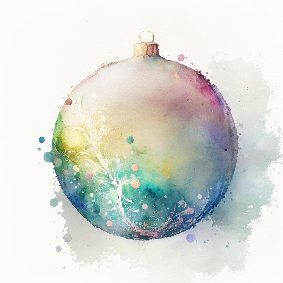 Watercolor Christmas ball decoration. Illustration photo