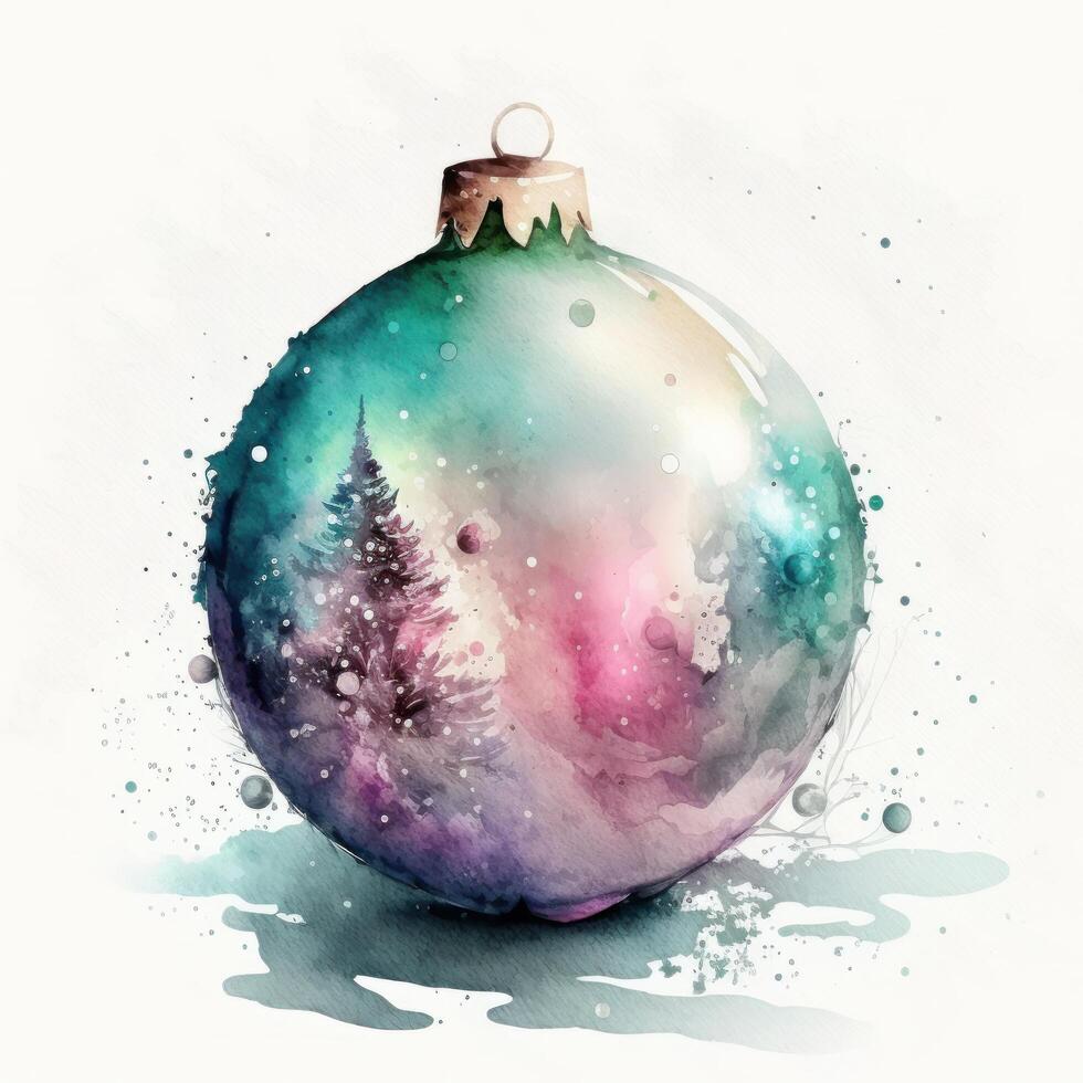 Watercolor Christmas ball decoration. Illustration photo