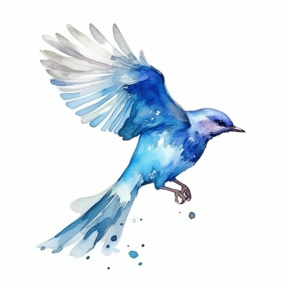 Watercolor blue bird. Illustration photo