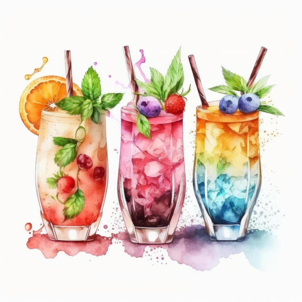 Watercolor summer cocktail. Illustration photo