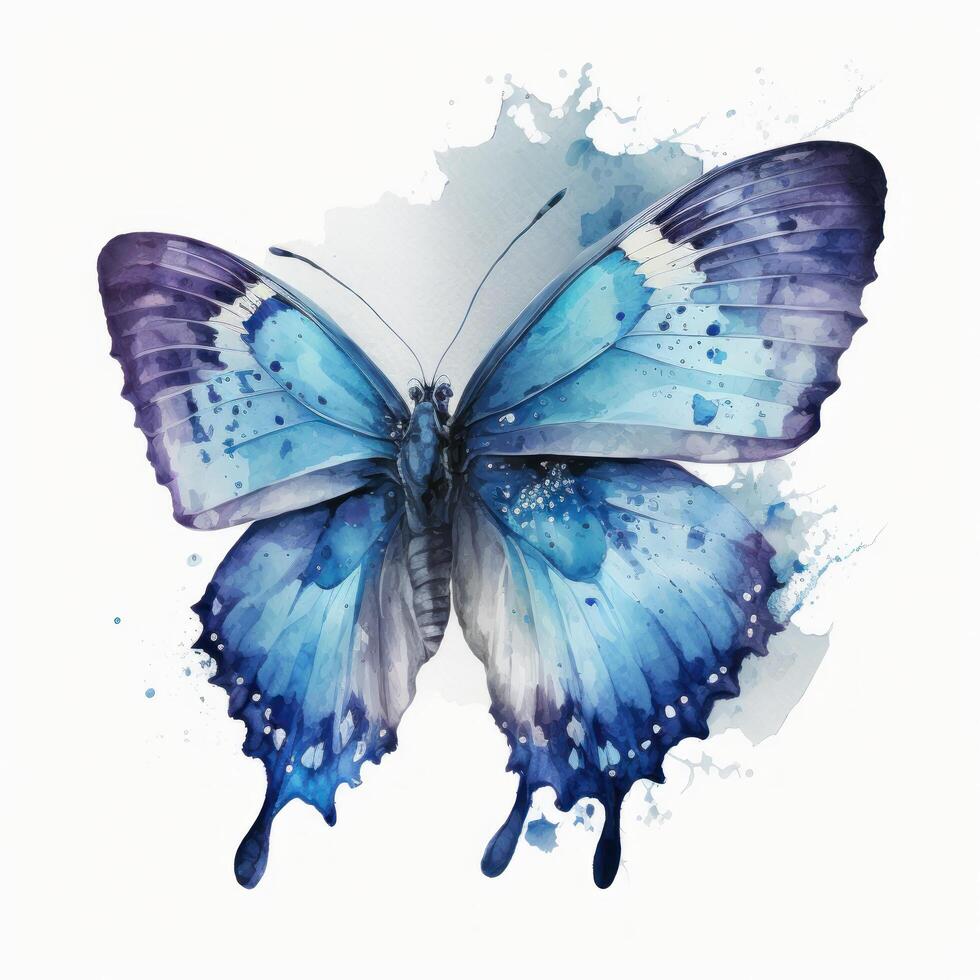 Blue watercolor butterfly. Illustration photo