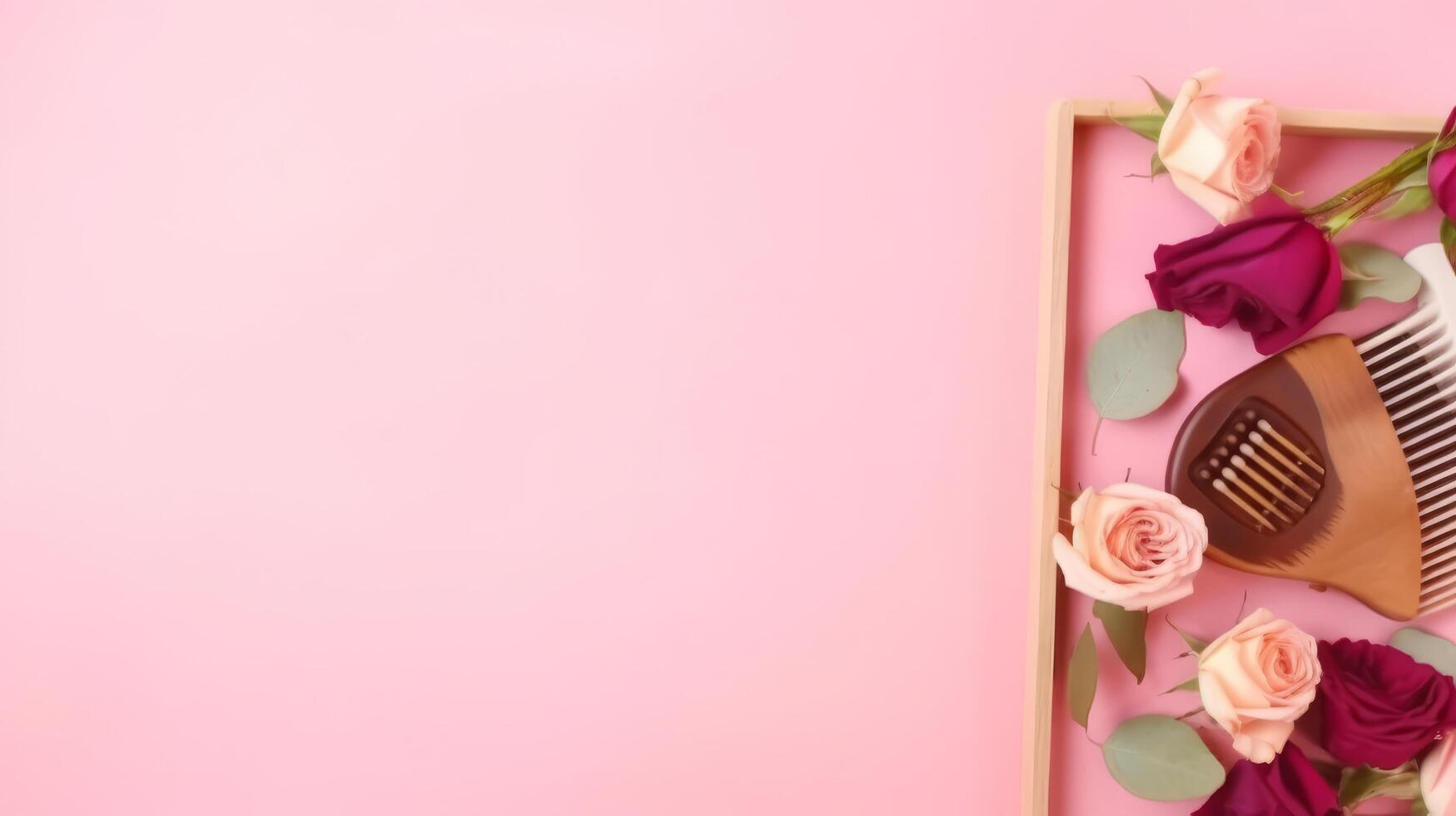 Pink background with cosmetic products. Illustration photo