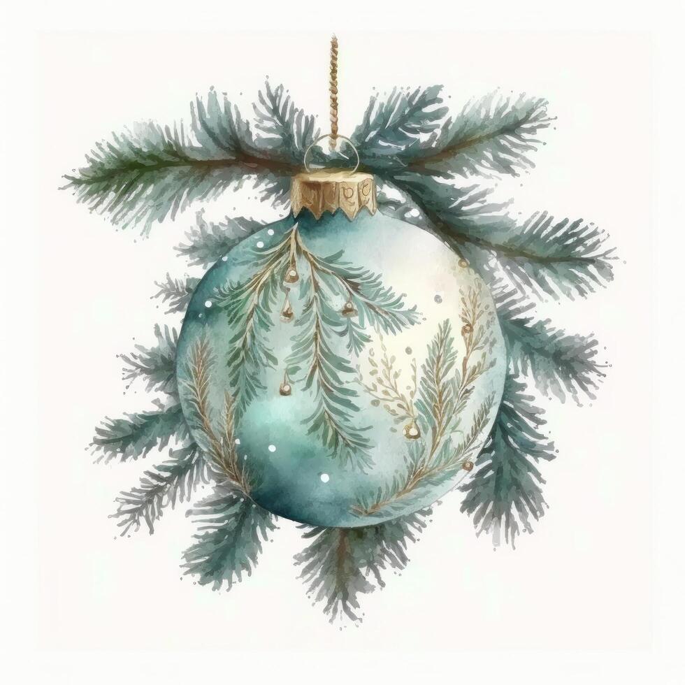 Watercolor Christmas ball decoration. Illustration photo