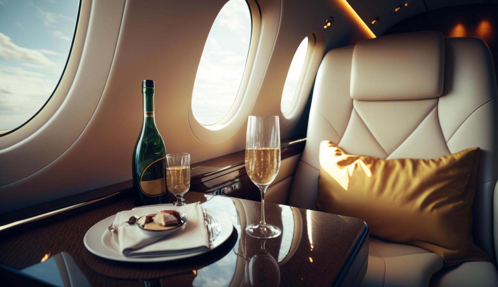 Interior of luxurious private jet with leather seats Illustration photo