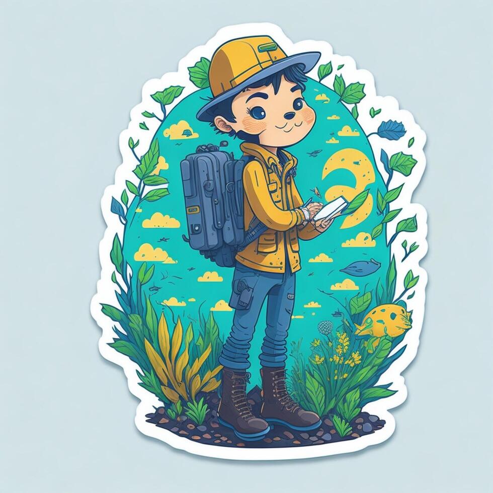 sticker adorable traveler with world environment day photo