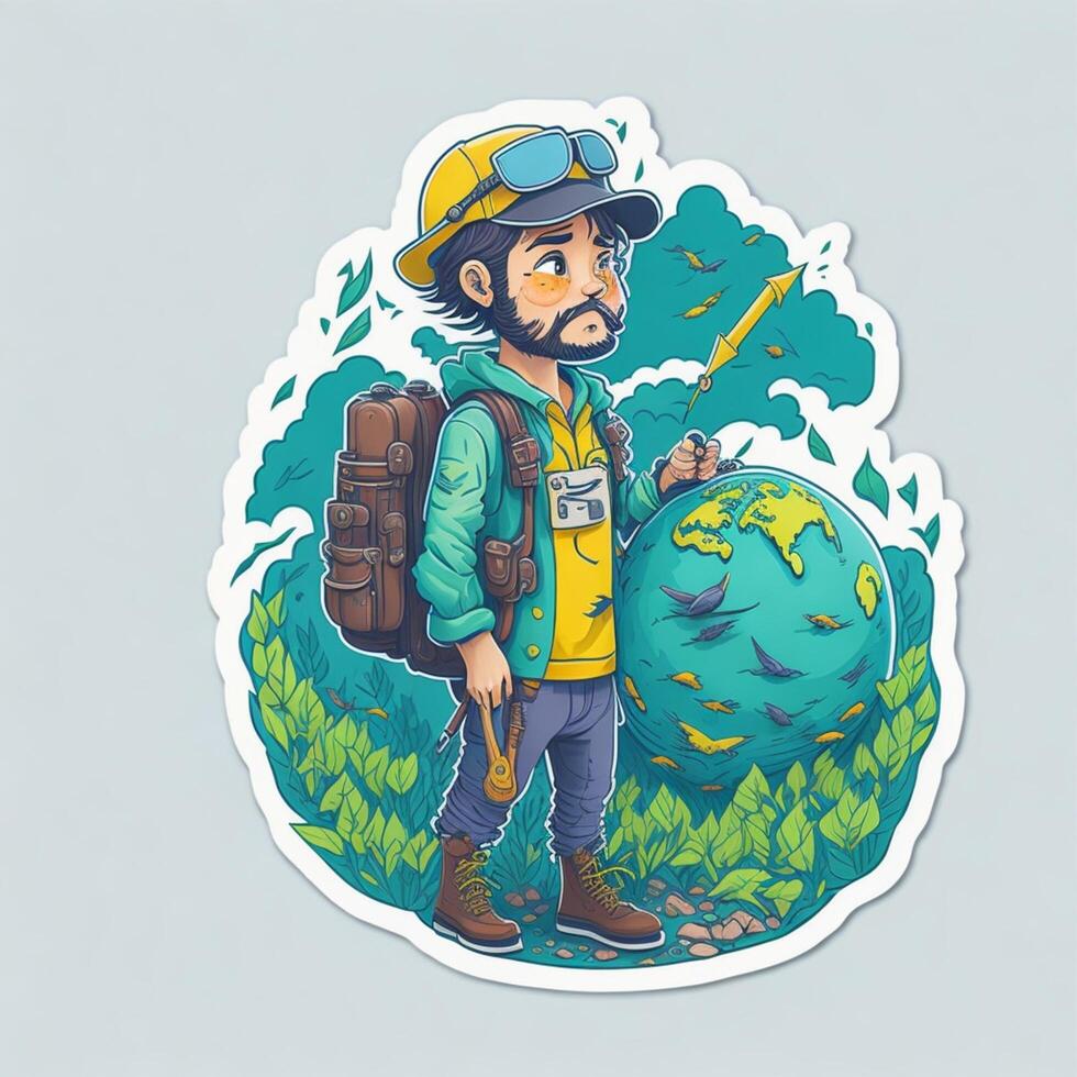 sticker adorable traveler with world environment day photo