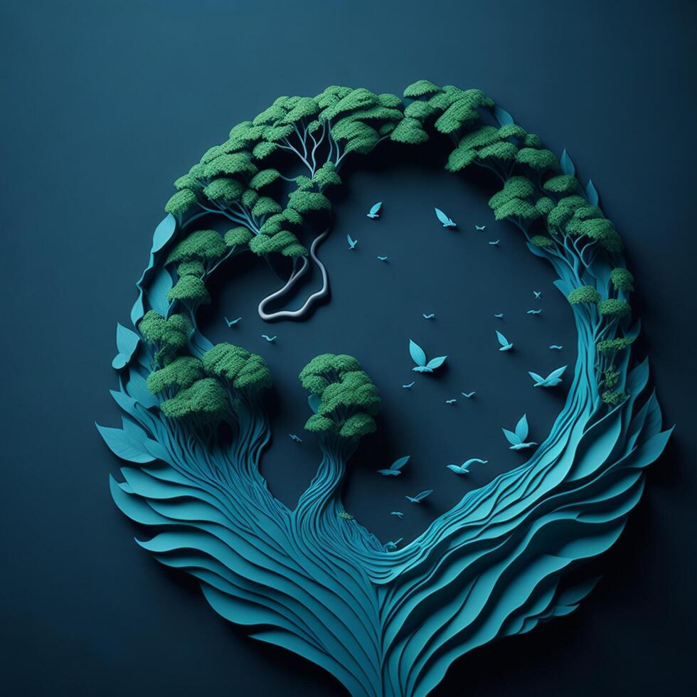 Earth day concept with flowers and butterfly paper cut style, World environment day photo